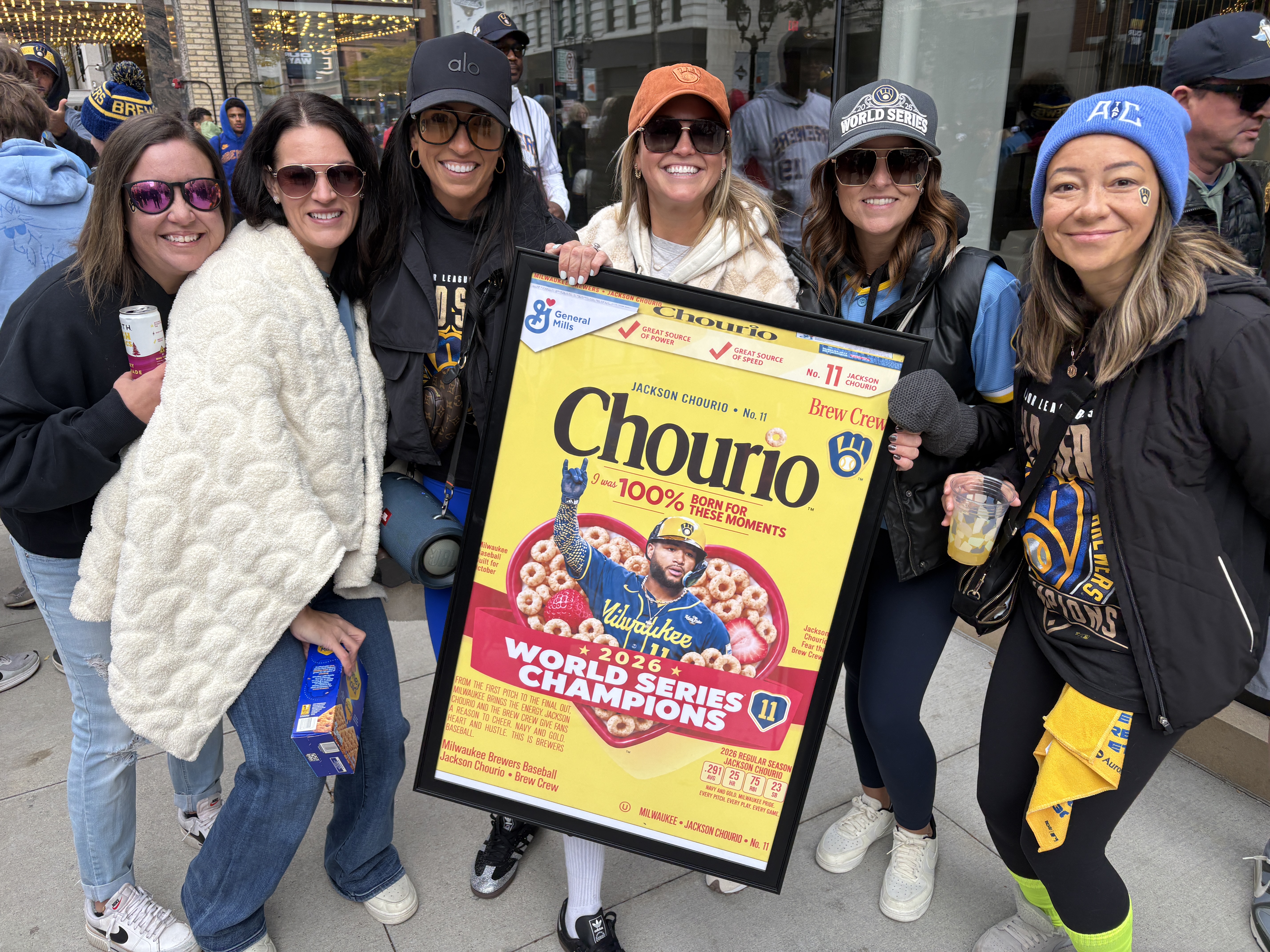 Celebration of Milwaukee Brewers championship with fans in downtown Milwaukee
